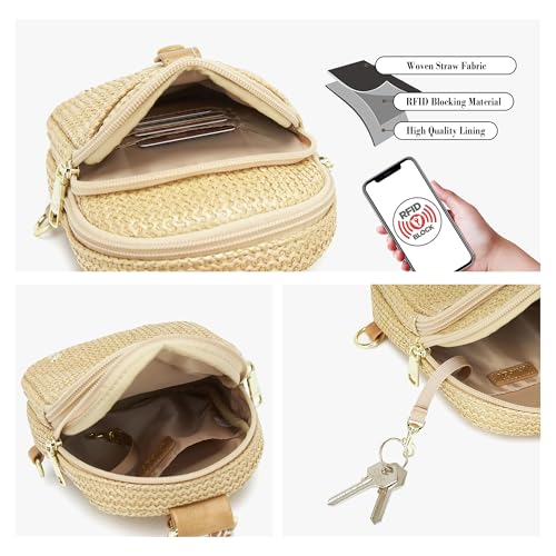 RFID Straw Summer Purses for Women 2025 Woven Sling Bag Fanny Packs Cross body for Everyday Beach Travel Vacation Essentials3