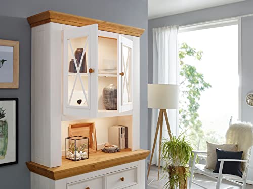 Woodroom Oslo Buffet Vitrine Vitrinenschrank Standvitrine Wohnzimmerschrank, Holz, Weiß, Hoch und Schmal