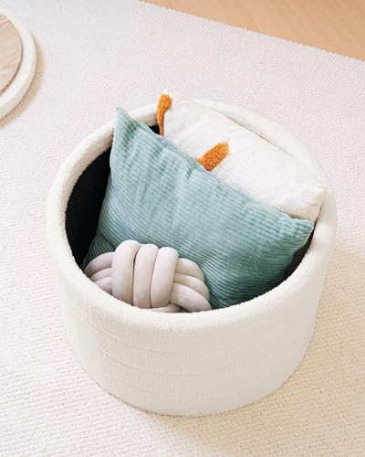 image for B FSOBEIIALEO Ottoman with Stroage, Round Sherpa Storage Ottoman Stool