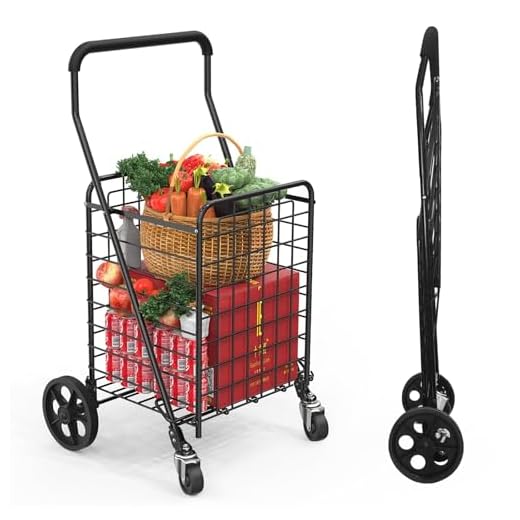 Kiffler Grocery Shopping Cart with 360° Rolling Swivel Wheels Utility Cart Easily Collapsible Cart 66lb Extended Foam Cover, Trolley for Laundry,Groceries,Travel