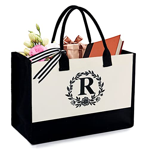 Image of BeeGreen Embroidery Monogram Initial Tote Bag for Women Teacher Mom Friend Personalized Gift for Birthday Beach Work Wedding