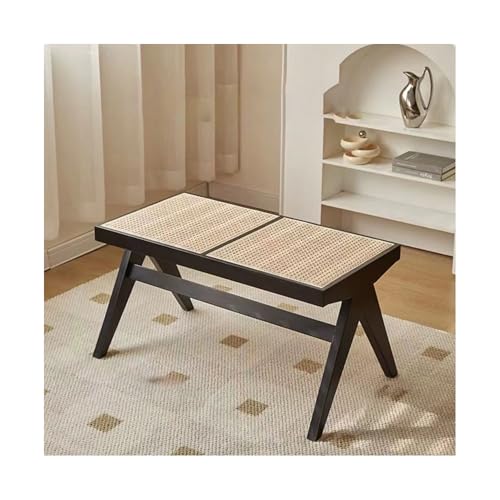 Panca da ingresso moderna in legno e rattan, decorazione per casa colonica, imitazione rattan, panca da pranzo, poggiapiedi, per soggiorno, fine letto, ingresso, mobili per interni (nero, 86 x 45 x 45