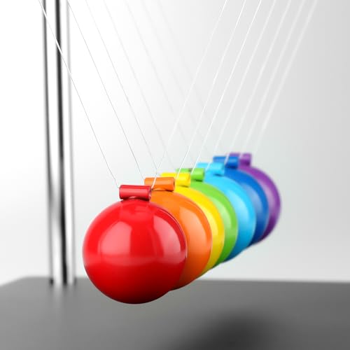 HSRBO Newtons Cradle Balance Pendulum Balls, Large Newton's Cradle 7 Color Beads with Black Base, Science Physics Educational Learning Tool, Office Home Desk Decoration, Stress Relief Gadget by HSRBO - Image 4