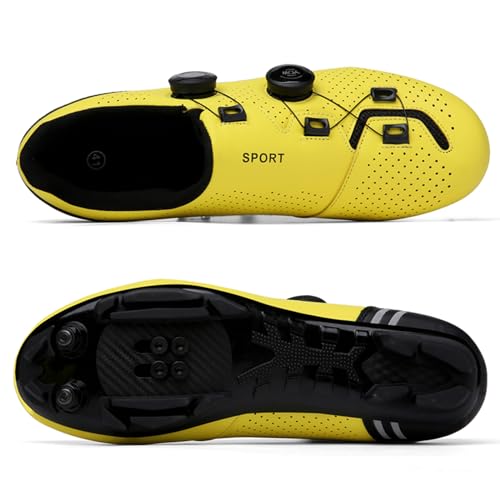 NGARY Homme Chaussures VTT Femmes, Montagne Chaussures de Cyclisme Respirantes Chaussures Velo, Compatibles avec Taquets SPD À 2 Boulons, Chaussures de Verrouillage 2 Trous,Jaune,45 EU – vue 4