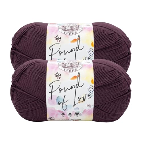 Image of Lion Brand Yarn, Pound of Love Crochet Yarn, Huckleberry, Purple, 2 Pack | Large Skein Everyday Basic 100% Acrylic Worsted Weight Knit Fiber for Baby Blankets, Classic Afghans, Sweaters, Scarf Sets