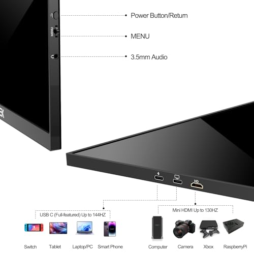 Image of 16 inch Portable Monitor with Cover, 144Hz 1920x1200 HDR, USB-C Second Screen for Laptop, PC, PS5, Switch, Mac, Ultra Slim
