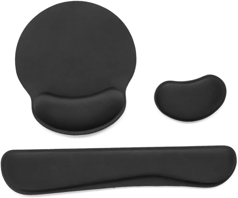 EacamErgonomic Memory Foam Keyboard Wrist Rest Mouse Wrist Rest Mouse Pad Set with Lycra Fabric Anti-slip Rubber Base Black