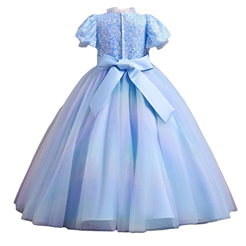 Image of Hopscotch Girls Polyester and Viscose Sequin Embellished Gown in Blue Color