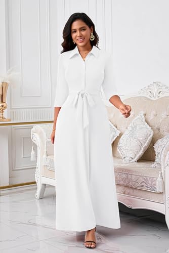 Image of Runwind Women Church Maxi Dresses 3 /4 Sleeve Button Down Print Casual Office Dress African