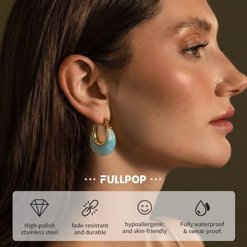 Image of Fullpop Vintage Earrings for Women, Chunky 14K Gold Plated Resin Hoop Earrings Lightweight Hollow Drop Earrings Hypoallergenic Earrings for Women Vintage Anthropologie Jewelry Gifts for Women