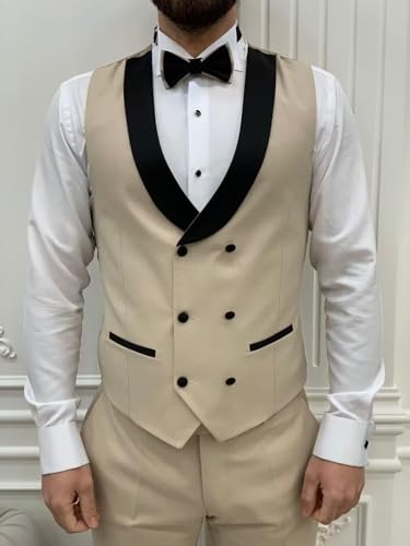 Wangyue Double Breasted Mens Tuxedo Suit Set 3 Piece Wedding Tuxedos for Men Slim Fit Prom Suits Groom Tux with Bow Tie3