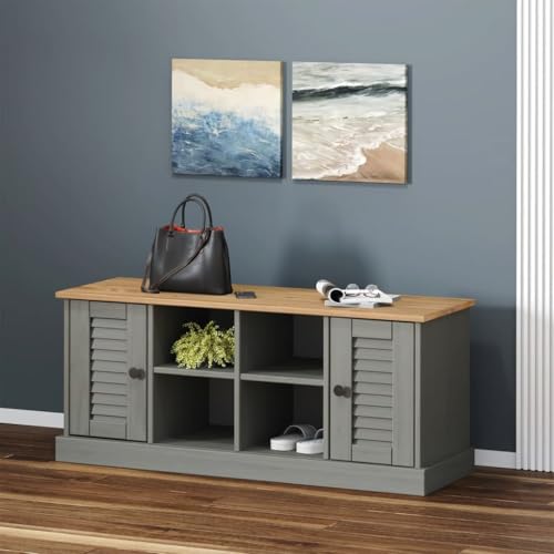 Genérico Banco Zapatero Vigo Madera Maciza de Pino Gris 106x35x45 cm,Mobiliario,Bancos,Bancos para recibidores y almacenamiento-353180