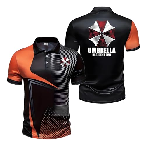 TAYOTU Camisetas Deportivas Para Hombre Resid.ent evil, Camisa de Po.lo Cómodo Informal, Ropa Ligera y Respirable para Running Ciclismo, Botón(Orange,XL)