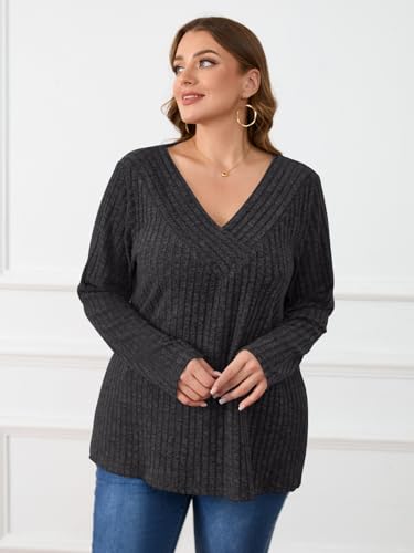 Image of BELAROI Womens Plus Size Sweaters V Neck Fall Tunic Top Pullover Shirts