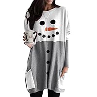 YMING Womens Snowman Loose Fit Shirts Xmas Long Sleeve Pullover Christmas Sweatshirt with Pockets Snowman Grey XL