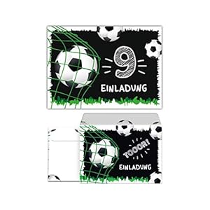 Lot de 12 cartes d’invitation avec 12 enveloppes pour 9ème anniversaire d’enfant garçon Football