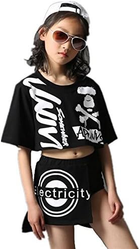 Amazon Meet You ダンス衣装 キッズ ヒップホップ 子供用 女の子 Tシャツ スカート ジュニア ジャージ セットアップ Hiphop ジャズダンス ジャズ ステージ衣装 かっこいい ブラック 上下セット パンツ 通販