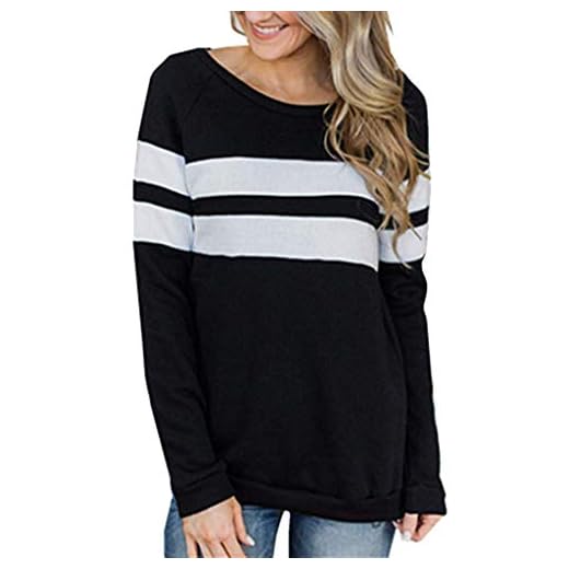 NPRADLA Dam Ledig Färgblock Långärmad Pullover Toppar Lös Tunika O-ringad Lappverk Tröja