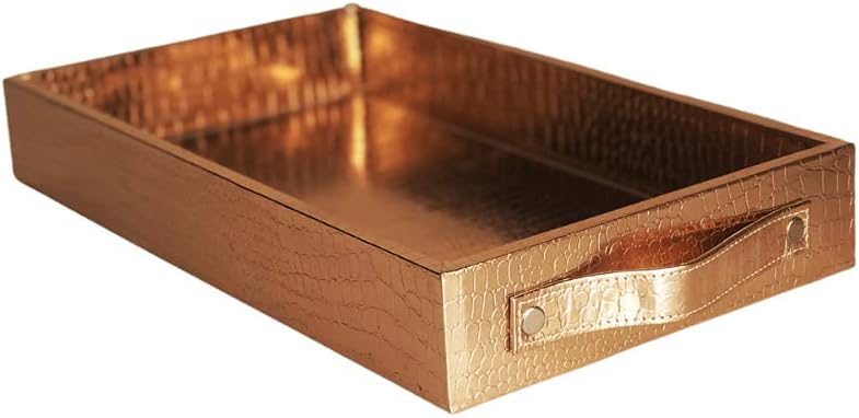CasaGold: Premium Leather Serving Tray with Handles (Rose Gold)