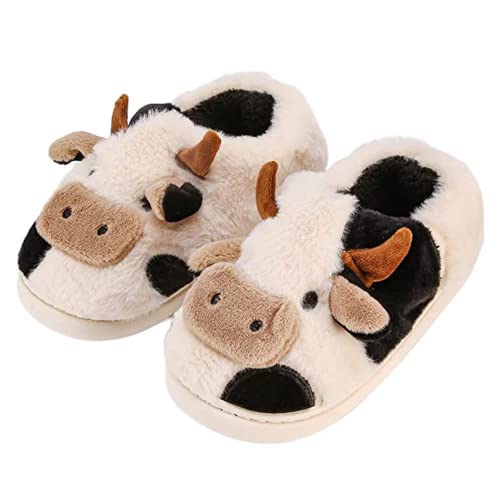 ehyseli Fluffy Cow Slippers For Women Cartoon Cow Cotton Slippers, Animal Slippers Winter Indoor Outdoor Slippers For Women Girls Warm Cozy Non-Skid Comfy Home Floor Slippers Shoes