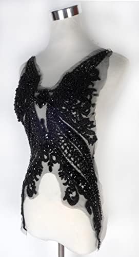 La Belleza Black Bodice Rhinestones Appliques Patch for Dress,shinne Glass Rhinestones Hand-Made Beaded Appliques for Cloth or Bridal 12.5" *21.5" Large Pattern and can be Cut for Designs