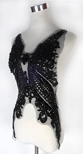 La Belleza Black Bodice Rhinestones Appliques Patch For Dress,Shinne Glass Rhinestones Hand-Made Beaded Appliques For Cloth Or Bridal 12.5" *21.5" Large Pattern And Can Be Cut For Designs #TOP1