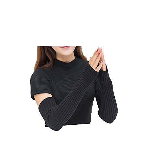 Docharn Super Long Arm Warmers Knit Fingerless Gloves Mittens Thumb Holes for Women (Black) Docharn Super Long Arm Warmers Knit Fingerless Gloves Mittens Thumb Holes for Women (Black)