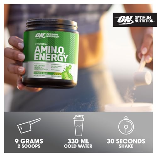 Optimum Nutrition Amino Energy Pre Workout Powder, Energy Drink mit Aminosäuren, BCAA, L-Glutamin und L-Leucin, Vitamin C und Koffein, Zitronen-Limetten-Geschmack, 30 Portionen, 270 g