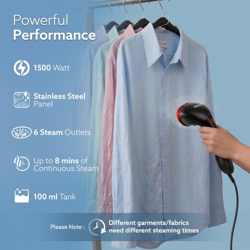 Image of Agaro Elite Garment Steamer - 1500W Steamer for Ironing Clothes - 25g /min, 3 Steam Modes, 100ml Tank, Compact & Lightweight, Travel Friendly, For All Fabric