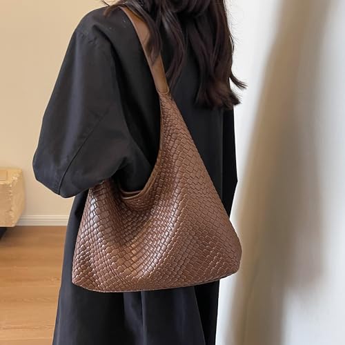 Waniki Gewebte Handtasche Damen 2-teiliges Set Shopper PU Leder Schultertasche Groß Shopper Tasche Mode Umhängetasche Tote Bag Handbags Geflochtene Tasche für Täglich Freizeit Arbeiten – Bild 3