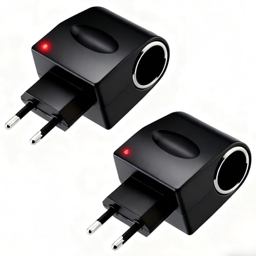 Adaptador Mechero Coche a Enchufe Paquete de 2, Adaptador de Corriente para Coche 220V a 12V, Convertidor de Fuente de Alimentación para Coche Furgoneta Camión