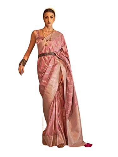 Sari semi-cousu en satin pur 8670 rose idéal pour vos soirées de mariage