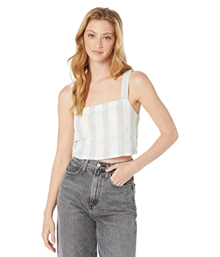 Madewell Linen-Blend Abbie Crop Top In Stripe Glassware Blue Lg (Women's 10-12) #TOP17