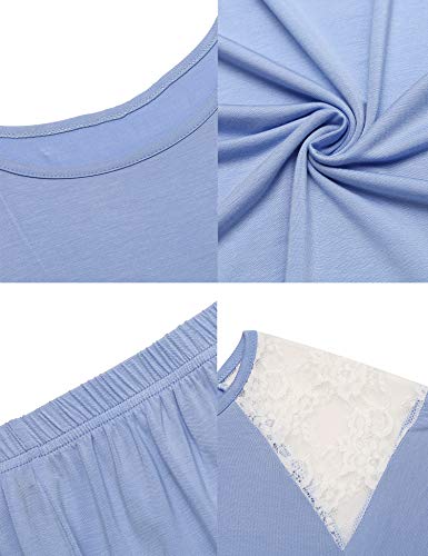 Avidlove Womens Pajama Set Short Sleeve Sleepwear Top And Shorts Pj Sets 2 Piece Nightwear Blue Green #TOP4