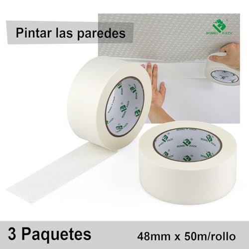 Miniatura 4 de Bomei Pack 3 Rollos Blanco Cinta De Pintor 48mm X 50m - Cinta Adhesiva Decorativa Cinta De Pintor De Uso General White