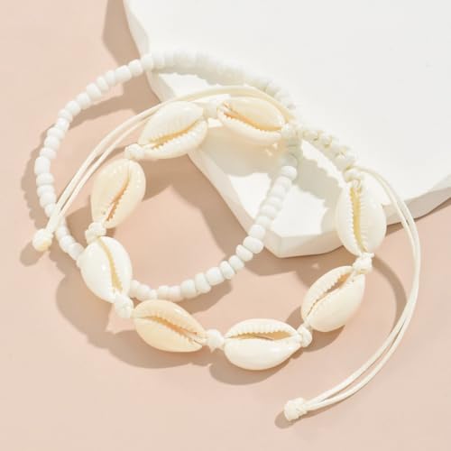 Haolry Adjustable Beaded Shell Ankle Bracelets for Women - Gold-Tone Waterproof Boho Beach Jewelry Gift Set - Image 6