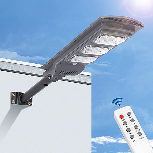 Aigostar - Farola solar exterior con sensor de movimiento, mando a distancia, 150W luz blanca. Foco solar LED para exterior con temporizador, impermeable protección IP65. No incluye soporte.