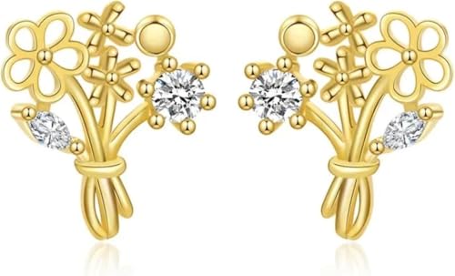 Boucles d'oreilles fleurs en plaqué or, clous cristaux et bijoux de mariage pour femmes