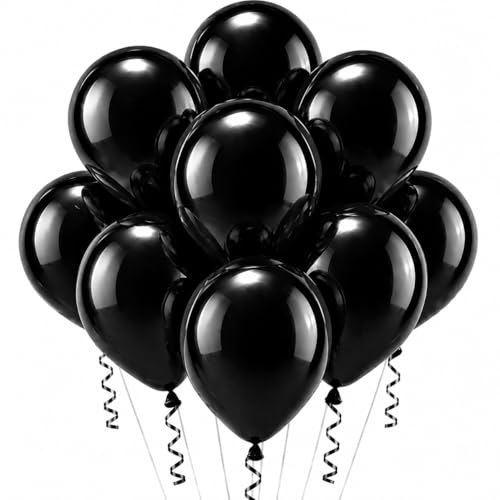 Image of Black Balloons - Plain Round Latex Balloons, 12 Inch, Pack of 15 for Birthday, Baby Shower, Engagement & Wedding Parties