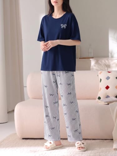 Image of Louis Luxe Cotton Blend Womens Korean Night Dress || Full Pyjama Set || Korean Nightsuit || Women Nightwear ||Round Neck Full Sleeve Nightsuit || Loungewear || Everyday Nightdress (ND-09)