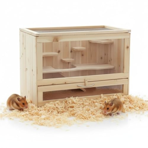 Mucola Kleintierkäfig 60x35x42 cm Kleintiergehege 5 stöckig Holz Hamsterkäfig inklusive aufklappbarem Deckel Nagervilla Mäusekäfig