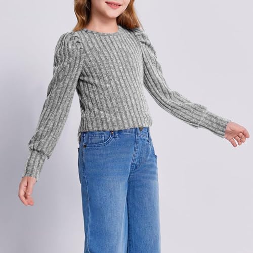 Long Sleeve Shirt Girls Fashion Knit Crewneck Tops Loose Fit Comfy Spring Pullover Blouse Solid Color Clothing Tees2