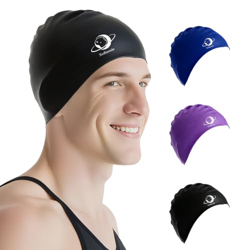 Xcdhemde Gorro de Natación Unisex, Elástico, para Adultos, con Forro Antideslizante, Gorro Piscina Mujer, Gorro Piscina Hombre, Suave y Cómodo, Resistente y Duradero (Negro)