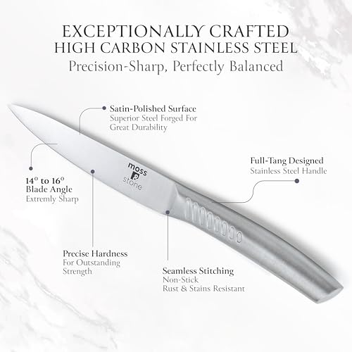 Image of Moss & Stone Small 6 Pcs Kitchen Knife Set with Block, Stainless Steel