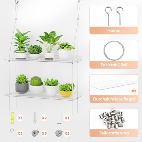 Lifewit Wandregal Blumentopf, 2 Stufen Transparent Vertiefung Kunststoff Pflanzenregal Schwimmende für Bilderleiste/Schallplatten/Parfüm/Gewürze im Küche Badezimmer Wohnzimmer Wandhalterung