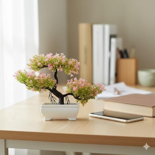 Image of SATYAM KRAFT 1 Pcs Artificial Small Bonsai Flower with Designer Pot | Realistic Looking - No Maintenance | Flower Pot for Home Decor,Office Decor, Table Decor.