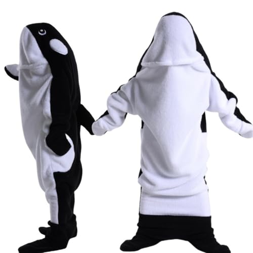 LaoZan Manta Tiburón Pijama de Tiburón con Capucha para Mujeres y Hombres Tipo Mono Franela Suave y Acogedora Disfraz de Tiburón Halloween Cosplay