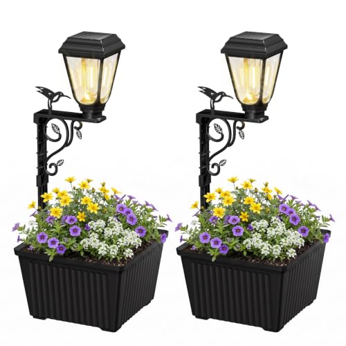 Brightown 2 Pack 8 Solar Lamp Post with Planter Warm White