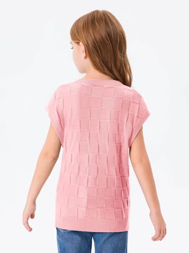 Haloumoning Girls Tops Summer Cute Vest Kids Cap Sleeve Crewneck Tanks Knit Loose Tops with Pocket 5-14 Years4