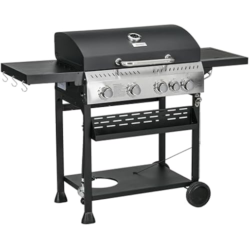 Outsunny 4 Burner Propane Gas Grill with Side Burner 40,000 BTU Black